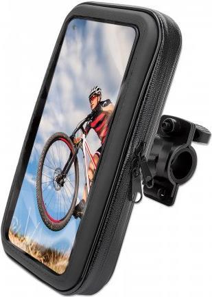 MANHATTAN Wetterfeste Handyhalterung für Fahrräder Universell geeignet für alle Smartphones bis 6.7", im Hoch- und Querformat nutzbar, sichere und werkzeuglose Befestigung am Lenker, schwarz (404822)