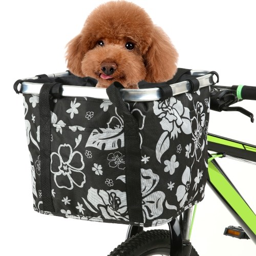 Zusammenklappbarer Fahrradkorb mit Blumendruck für kleine Haustiere, Katzen, Hunde, Tragetasche, abnehmbarer Fahrradlenker-Frontkorb, Fahrrad-Fronttasche, Handtasche