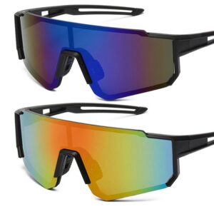 KLLGIA Sonnenbrille 2 Stück Sport Sonnenbrille, Fahrradbrille Winddicht, Schnelle Brille (2-St) Radfahrer Brille für Herren Damen UV400 Schutz für Outdooraktivitäten